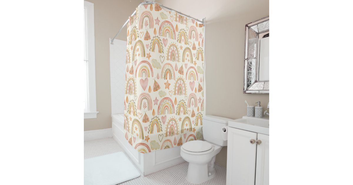 Boho Rainbows Earthy Terracotta Shower Curtain | Zazzle