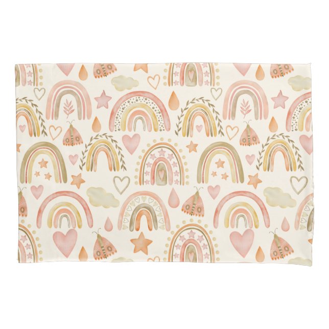 Boho Rainbows Earthy Warm Terracotta Tones Pillow Case (Front)