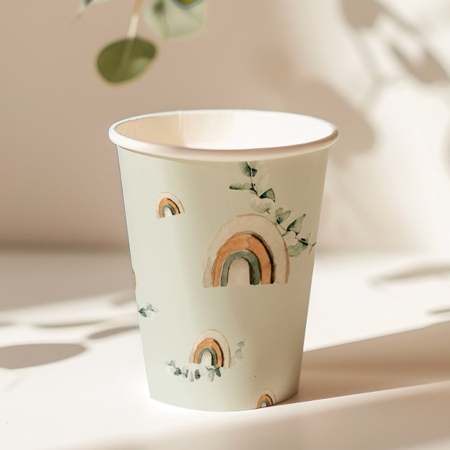 Boho rainbows eucalyptus nursery baby shower paper cups (Creator Uploaded)