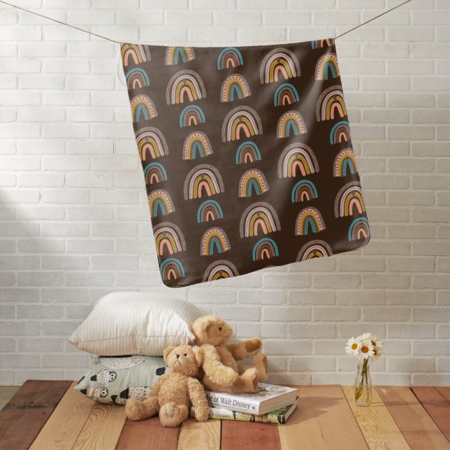 Boho Rainbows Hand Drawn Brown background Baby Blanket (In Situ)