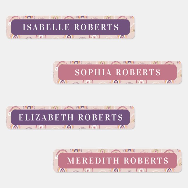 Boho Rainbows Kids Name Waterproof Labels (Group)