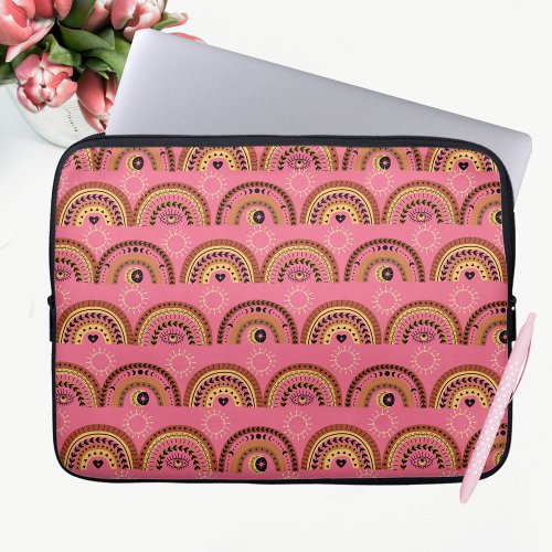 Boho Rainbows Mystical Eye Pink Gold Design Laptop Sleeve