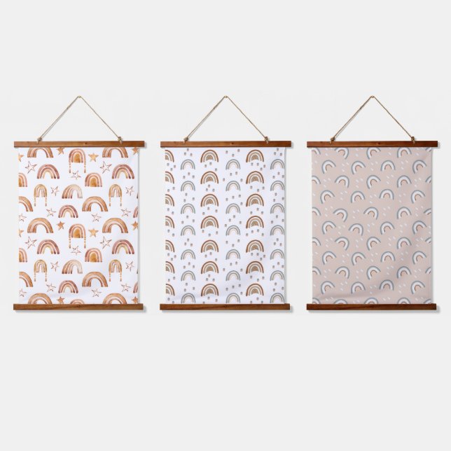 Boho Rainbows Nursery Hanging Tapestry Wall Art (Triple)