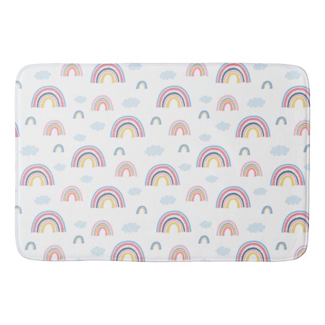 Boho Rainbows Pink Blue Pretty  Bath Mat (Front)