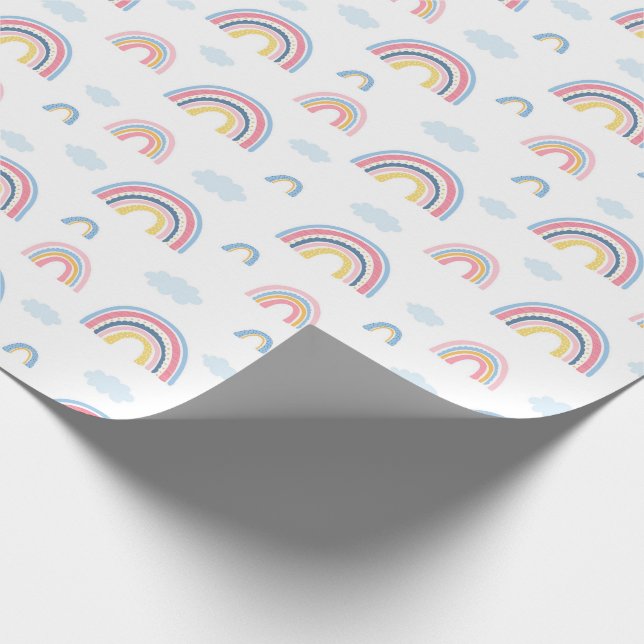 Boho Rainbows Pink Blue Pretty Wrapping Paper (Corner)