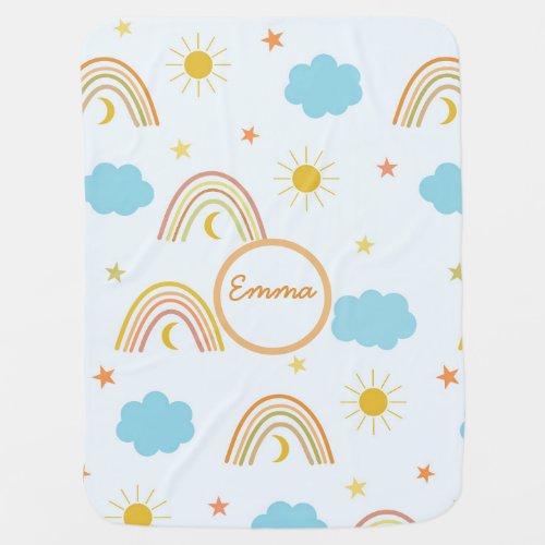 Boho rainbows with clouds and sun baby name  baby blanket
