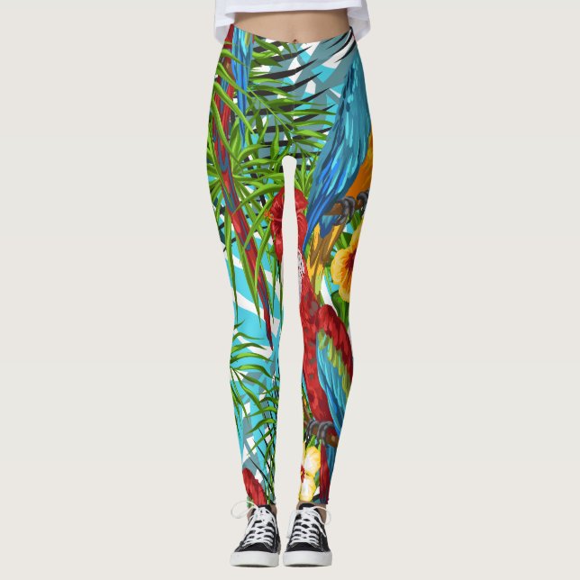 Boho rainforest with birds l Green and blue cute Leggings (Front)