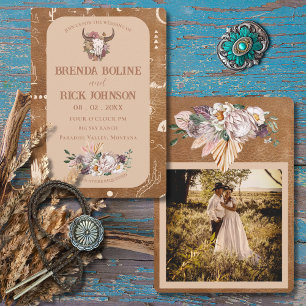 Boho Ranch Desert Tan Photo Wedding Invitation