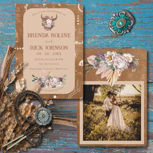 Boho Ranch Desert Tan Photo Wedding Invitation (Creator Uploaded)