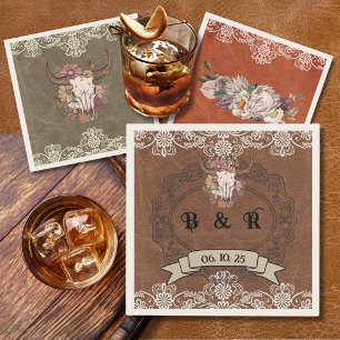 Boho Ranch Wedding Monogram Paper Cocktail Napkin