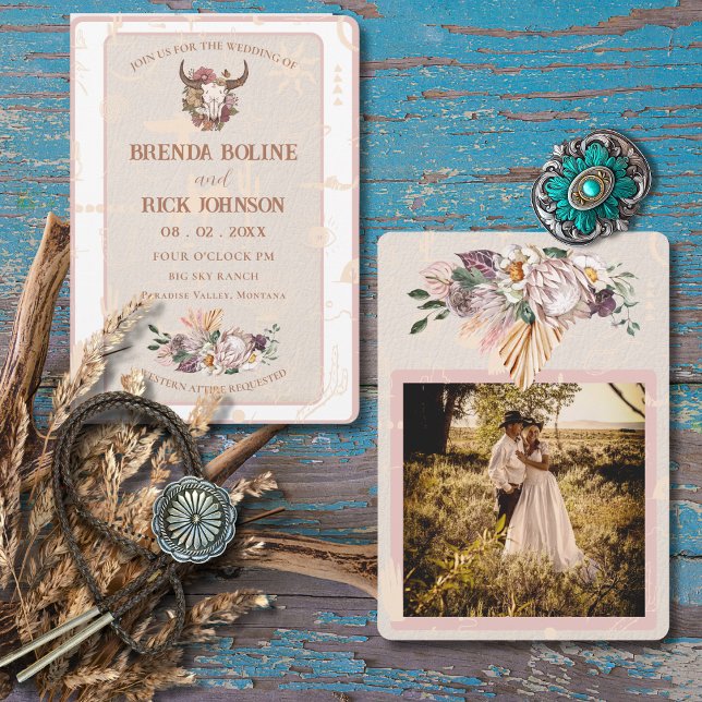 Boho Ranch White Leather Photo Wedding Invitation (Creator Uploaded)