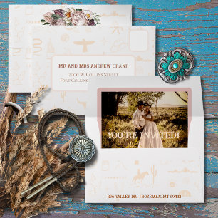 Boho Ranch Wild West Wedding Photo Invite Envelope