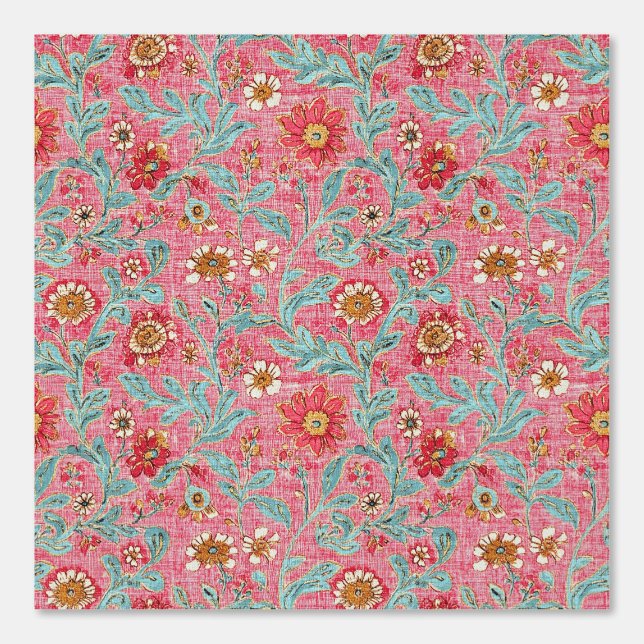 Boho Raspberry Aqua Floral Pattern Wallpaper (Front)