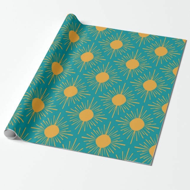 Boho Ray of Sun Turquoise  Wrapping Paper (Unrolled)