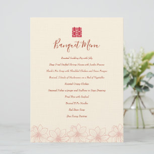 Boho red and beige floral Chinese wedding banquet Menu