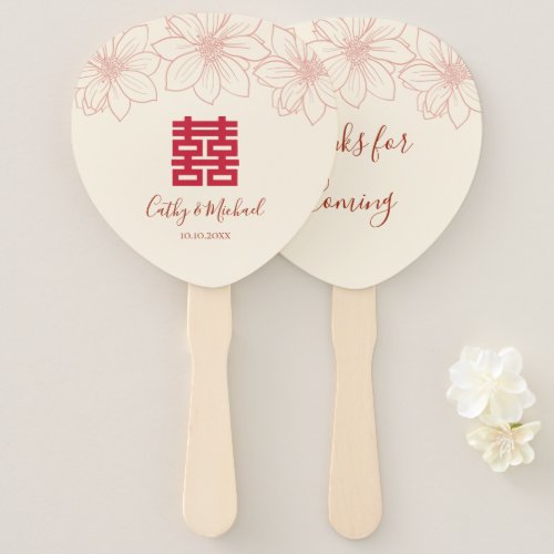 Boho red and beige floral Chinese wedding Hand Fan