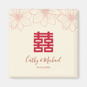 Boho red and beige floral Chinese wedding Magnet