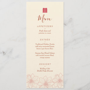 Boho red and beige floral Chinese wedding Menu
