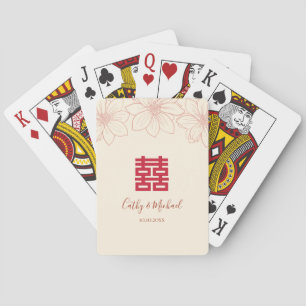 Boho red and beige floral Chinese wedding Poker Cards