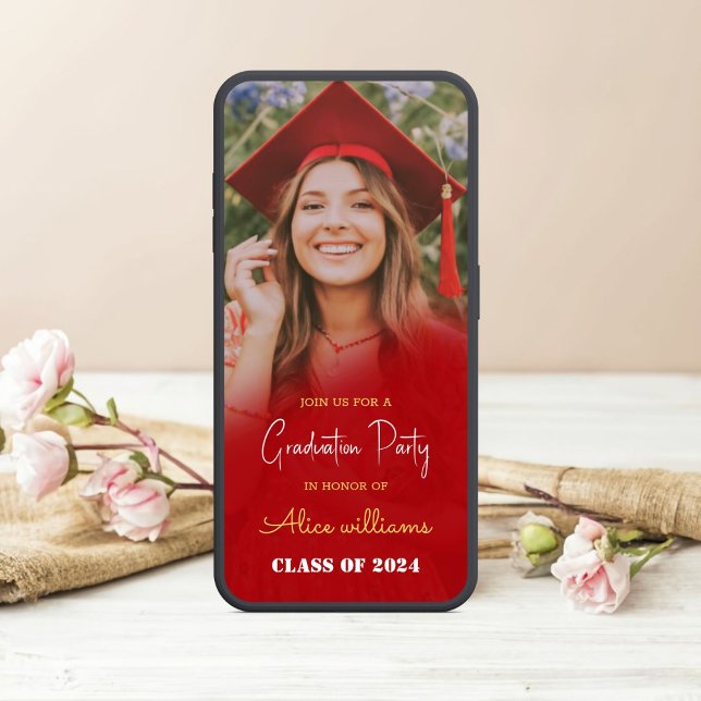 Boho red and gold graduation invitation (Graduation Vibes: Boho Style for 2024)