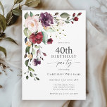 Boho Red and Purple Floral 40th Birthday Party Invitation<br><div class="desc">Celebrate a 40th birthday in beautiful boho style with this attractive watercolor floral birthday party invitation. It has a lovely floral corner bouquet in the stylish color combination of burgundy red, blush pink, plum purple, and peach with leafy greenery scattered throughout. It makes a wonderful choice for celebrations from mid-summer,...</div>