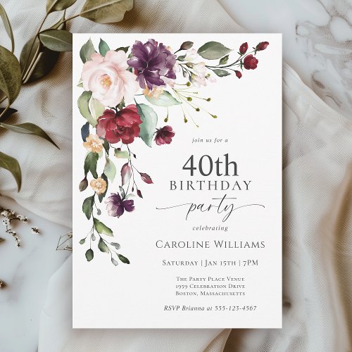 Boho Red and Purple Floral 40th Birthday Party