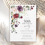 Boho Red and Purple Floral 50th Birthday Party Invitation<br><div class="desc">Celebrate a 50th birthday in beautiful boho style with this attractive watercolor floral birthday party invitation. It has a lovely floral corner bouquet in the stylish color combination of burgundy red, blush pink, plum purple, and peach with leafy greenery scattered throughout. It makes a wonderful choice for celebrations from mid-summer,...</div>