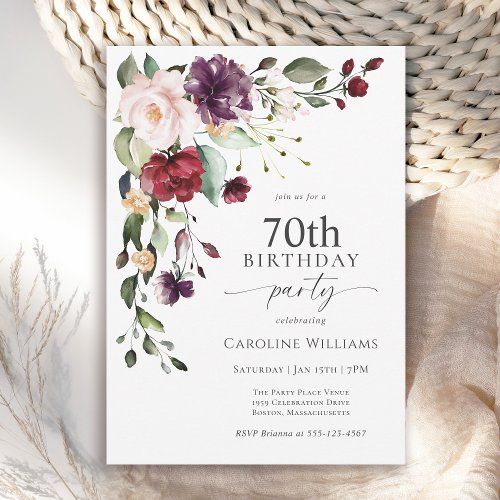 Boho Red and Purple Floral 70th Birthday Party