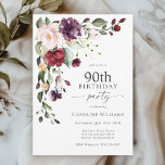 Boho Red and Purple Floral 90th Birthday Party Invitation<br><div class="desc">Celebrate a 90th birthday in beautiful boho style with this attractive watercolor floral birthday party invitation. It has a lovely floral corner bouquet in the stylish color combination of burgundy red, blush pink, plum purple, and peach with leafy greenery scattered throughout. It makes a wonderful choice for celebrations from mid-summer,...</div>