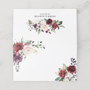 Boho Red and Purple Watercolor Flowers Wedding Place Card