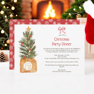 Boho Red and White Corporate Christmas Tree Party Invitation