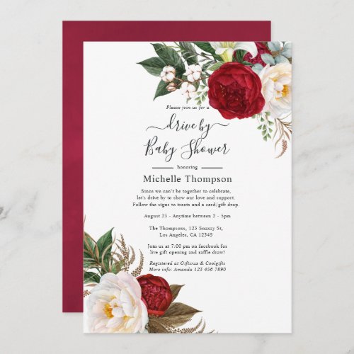 Boho Red and White Floral Drive By Shower Invitation