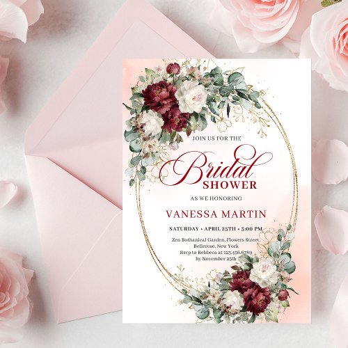 Boho Red and White Flowers Bridal Shower Invites