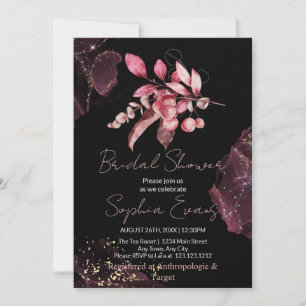 Boho Red Berries & Greenery Black Bridal Shower Invitation