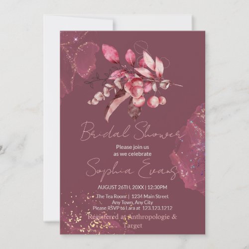 Boho Red Berries  Greenery Burgundy Bridal Shower Invitation