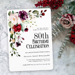 Boho Red Blush and Purple 80th Birthday Party Invitation<br><div class="desc">Honor someone special on their 80th birthday with this lovely watercolor floral birthday party invitation. It has a unique boho floral corner bouquet in the stylish color combination of burgundy red, blush pink, plum purple, and peach with sumptuous greenery scattered throughout. It makes a wonderful choice for celebrations from mid-summer,...</div>