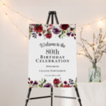 Boho Red Blush and Purple 80th Birthday Welcome Foam Board<br><div class="desc">Welcome guests to a special milestone birthday celebration with this lovely watercolor floral welcome sign. With a feminine floral border at the top and bottom of the design in a stylish color combination of burgundy red, blush pink, plum purple, and peach with sumptuous greenery scattered throughout, it makes a wonderful...</div>