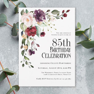Boho Red Blush and Purple 85th Birthday Party Invitation