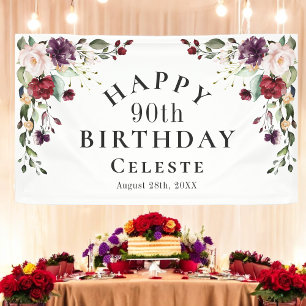 Boho Red Blush and Purple 90th Birthday Party Banner
