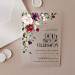 Boho Red Blush Pink and Purple 90th Birthday Acrylic Invitations<br><div class="desc">Celebrate a 90th birthday in beautiful boho style with this unique acrylic watercolor floral birthday party invitation. It has a lovely floral corner bouquet in the stylish color combination of burgundy red, blush pink, plum purple, and peach with sumptuous greenery scattered throughout. It makes a wonderful choice for celebrations from...</div>