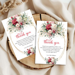 Boho Red Burgundy Greenery Baby Shower Thank You Card