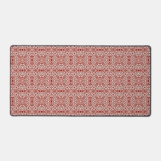Boho Red Floral Damask Seamless Pattern Design Desk Mat (Front)