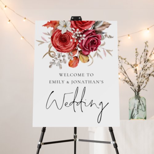 Boho Red Florals Autumn Welcome Wedding Foam Board