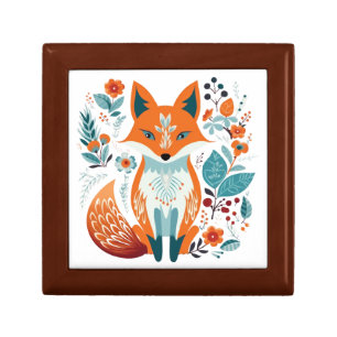 Boho Red Fox Scandinavian Folk Art Gift Box