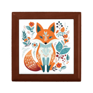 Boho Red Fox Scandinavian Folk Art Gift Box