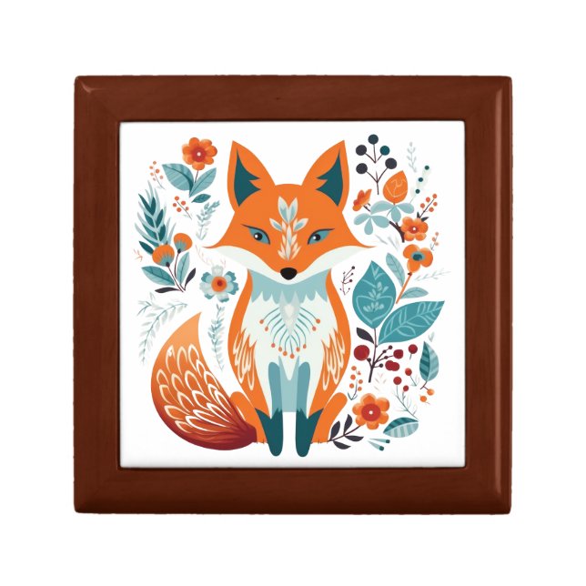 Boho Red Fox Scandinavian Folk Art Gift Box (Front)