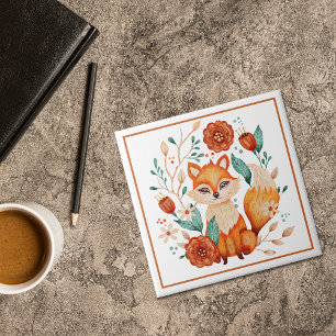 Boho Red Fox with Flowers and Leaves Ceramic Tile