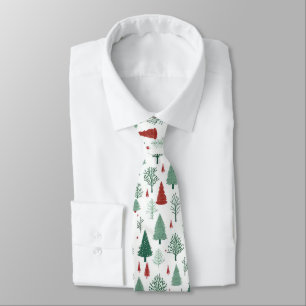 Boho Red Green Christmas Trees Holiday Neck Tie