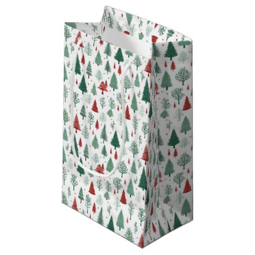 Boho Red Green Christmas Trees Holiday Small Gift Bag