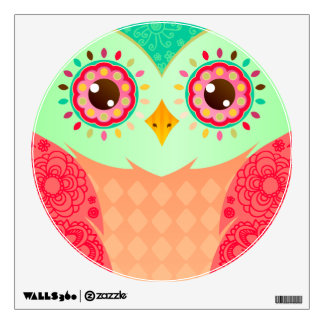 Boho Red & Green Owl Wall Sticker